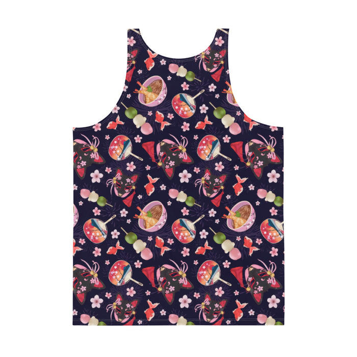 Men's Matsuri kawaii tank top with hanami dango and sakura petals
