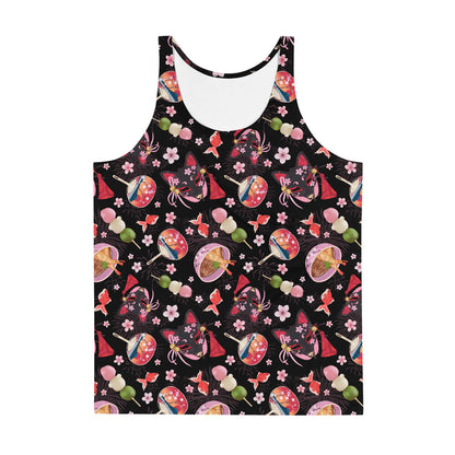 Men's Matsuri kawaii tank top with red goldfish and cherry blossoms