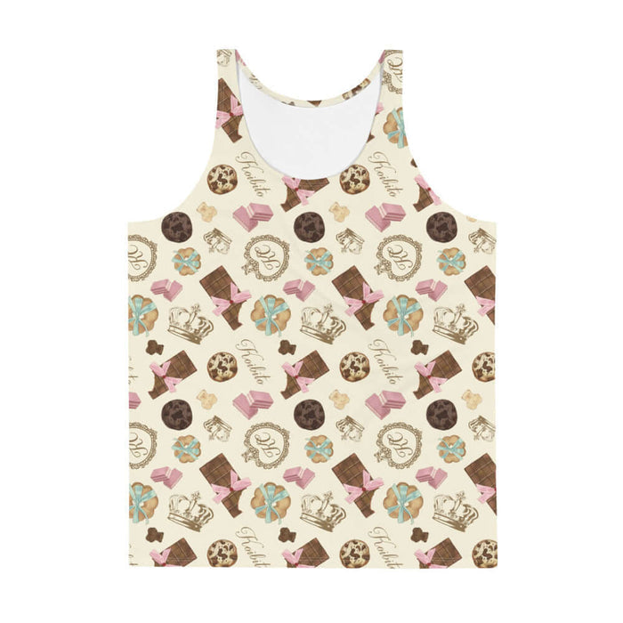 Royal Cookie kawaii men's tank top in vanilla cream with vanilla bear cookies and gold crowns