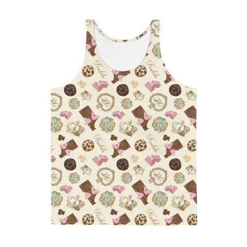 Royal Cookie kawaii men's tank top in vanilla cream with vanilla bear cookies and gold crowns