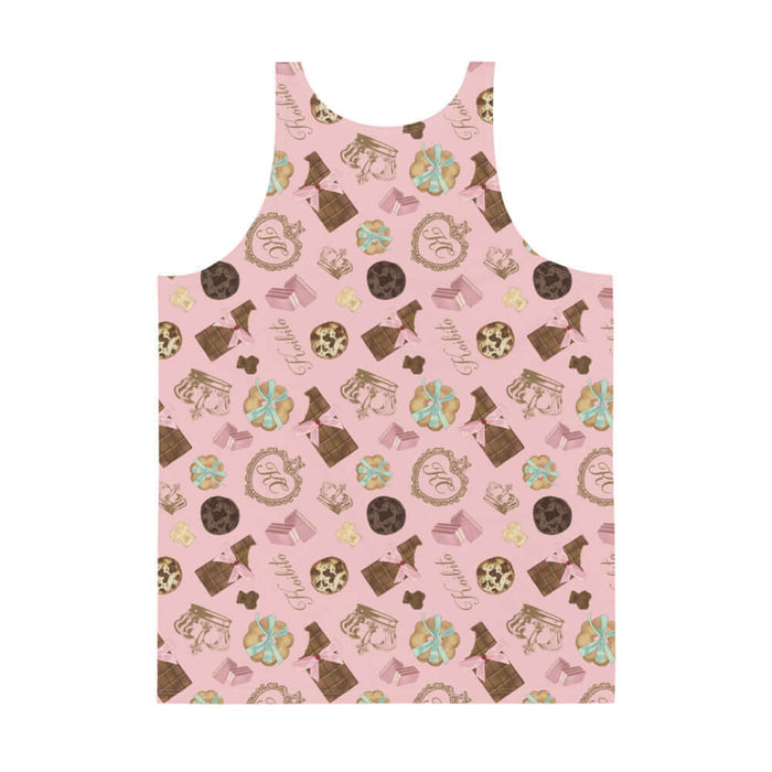 Royal Cookie kawaii men's tank top in vanilla cream with chocolate bear cookies and gold crowns