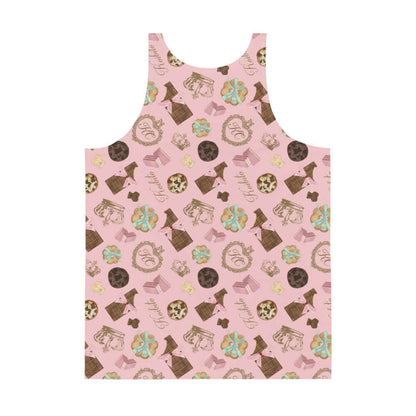 Royal Cookie kawaii men's tank top in vanilla cream with chocolate bear cookies and gold crowns