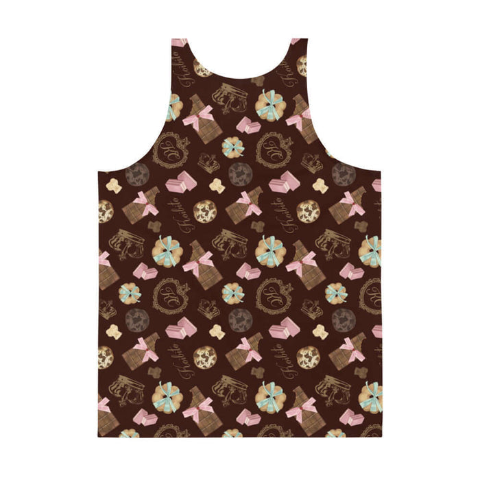 Royal Cookie kawaii men's tank top in vanilla cream with chocolate-chip cookies and strawberry wafers