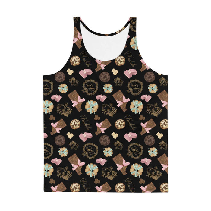 Royal Cookie kawaii men's tank top in vanilla cream with gold crowns and milk-chocolate bars
