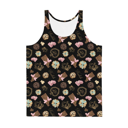 Royal Cookie kawaii men's tank top in vanilla cream with gold crowns and milk-chocolate bars