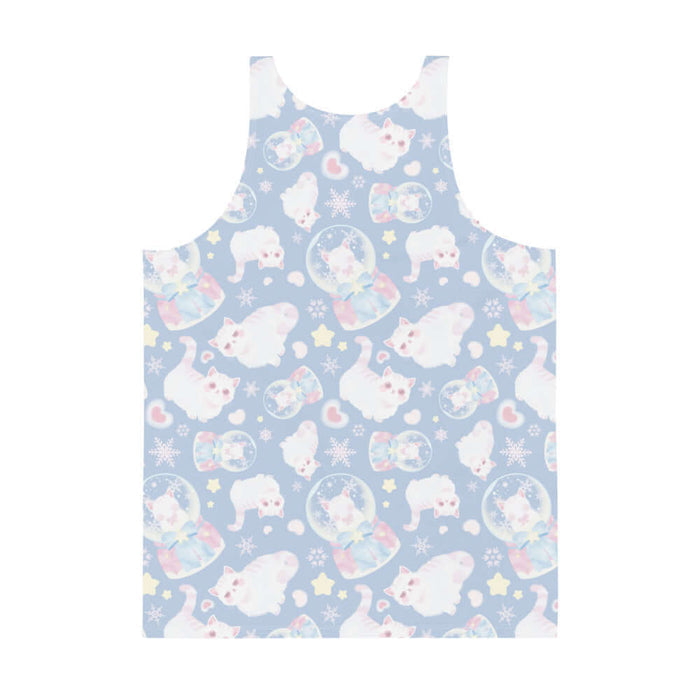 Snow Kitten kawaii men's tank top with fluffy kittens and cream stars