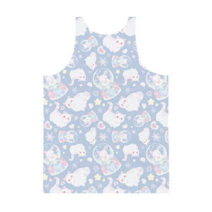 Snow Kitten kawaii men's tank top with fluffy kittens and cream stars