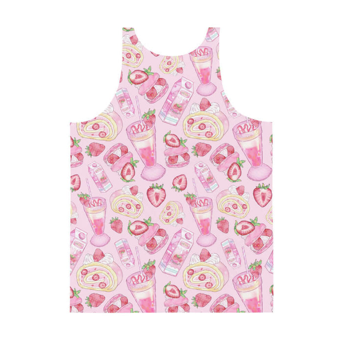 Pink kawaii Men's Strawberry tank with macarons and milkshakes