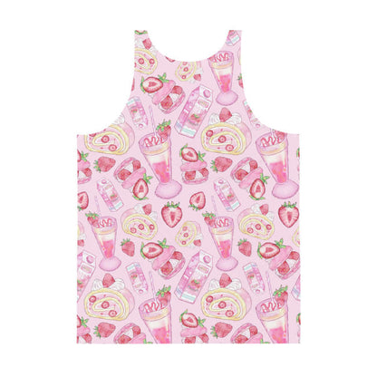 Pink kawaii Men's Strawberry tank with macarons and milkshakes