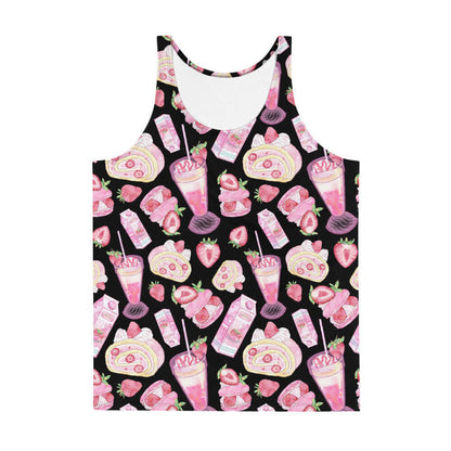Pink kawaii Men's Strawberry tank with macarons and berries