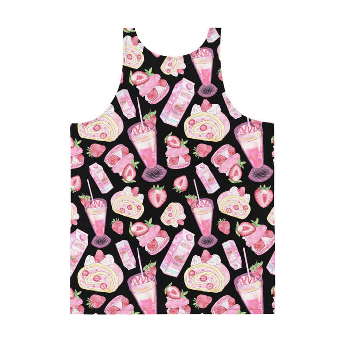 Pink kawaii Men's Strawberry tank with frosted roll cakes and milkshakes