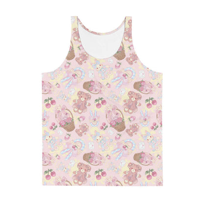 Sweet Teddy kawaii men's tank top in pastel with strawberries and satin bows