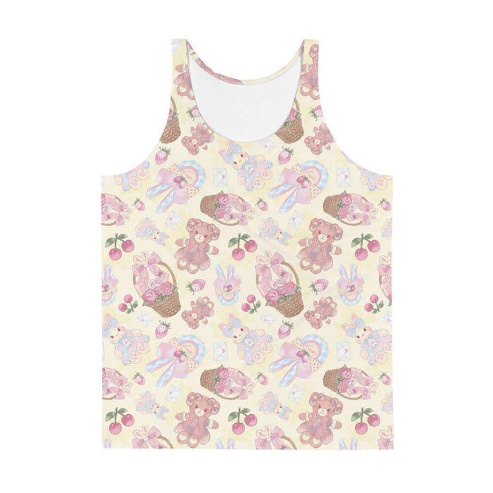Sweet Teddy kawaii men's tank top in pink with teddy bears and lace cameos