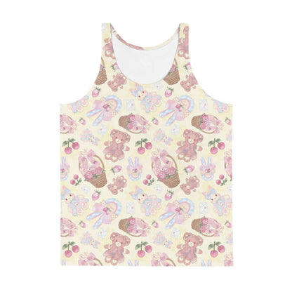 Sweet Teddy kawaii men's tank top in pink with teddy bears and lace cameos