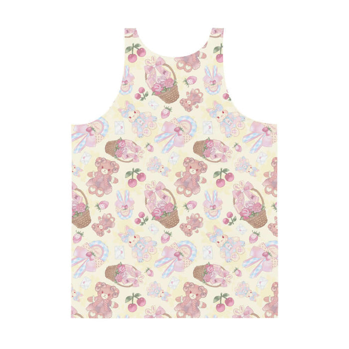 Sweet Teddy kawaii men's tank top in pastel with rose baskets and cherries