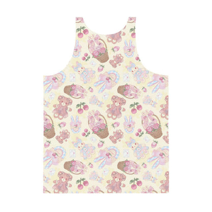 Sweet Teddy kawaii men's tank top in pastel with rose baskets and cherries