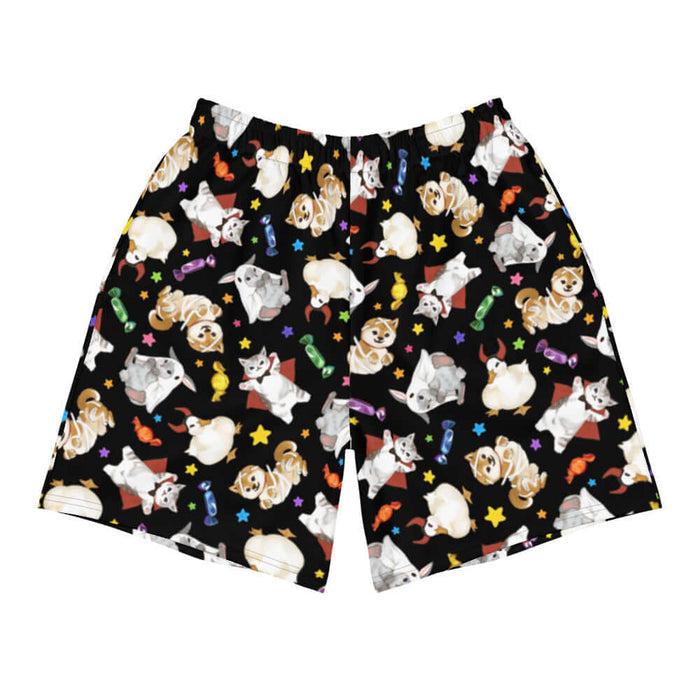 Trick or Treaters alternative men's athletic shorts with devil-horned ducks and gold stars