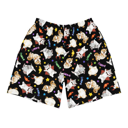 Trick or Treaters alternative men's athletic shorts with devil-horned ducks and gold stars