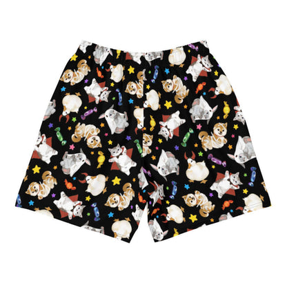 Trick or Treaters alternative men's athletic shorts in midnight black with ghost-sheet bunnies and wrapped candy