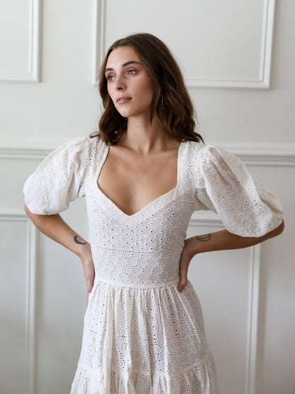 Maja Dress in Pearl Eyelet