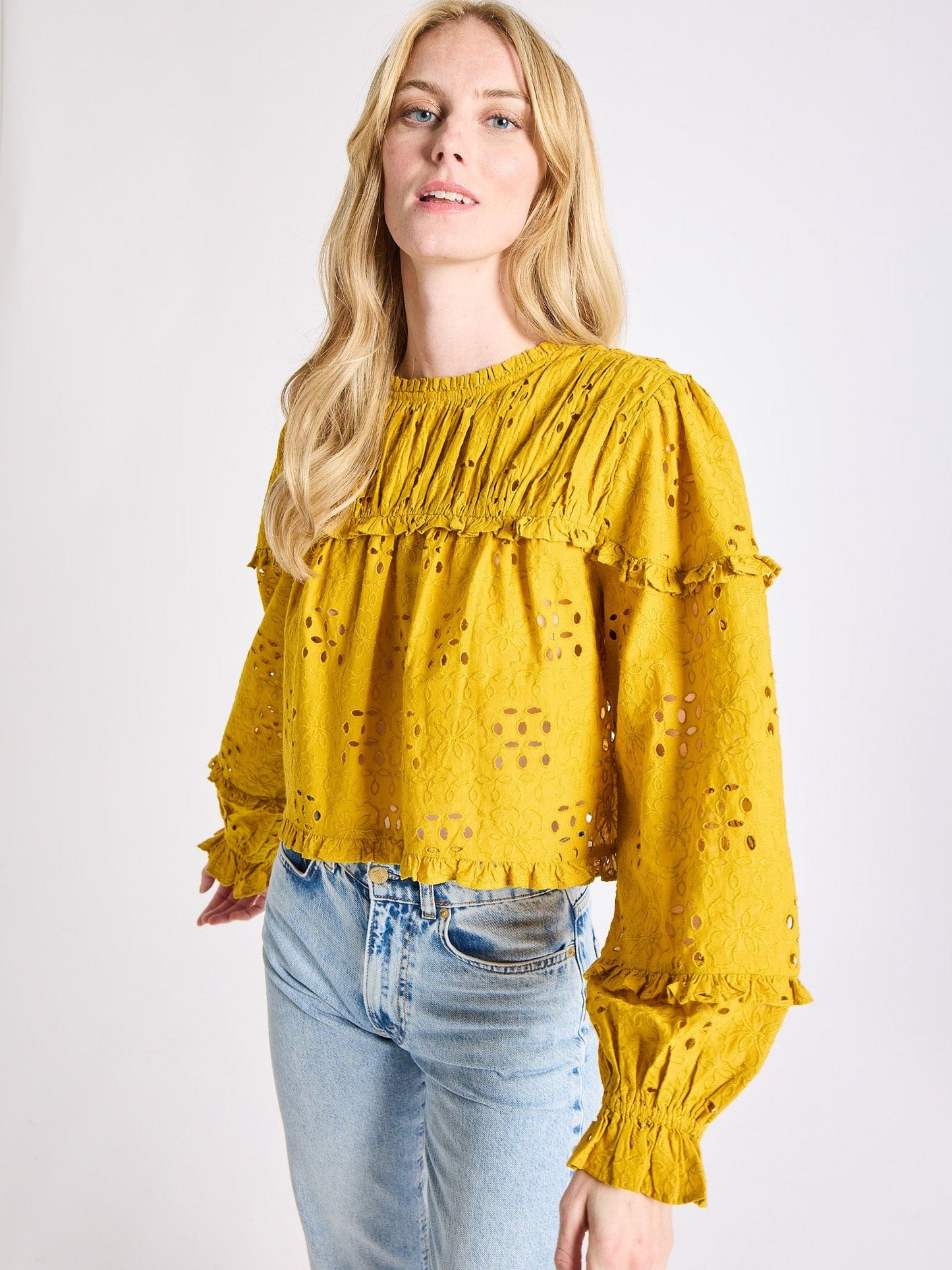 Thea Top in Marigold Eyelet