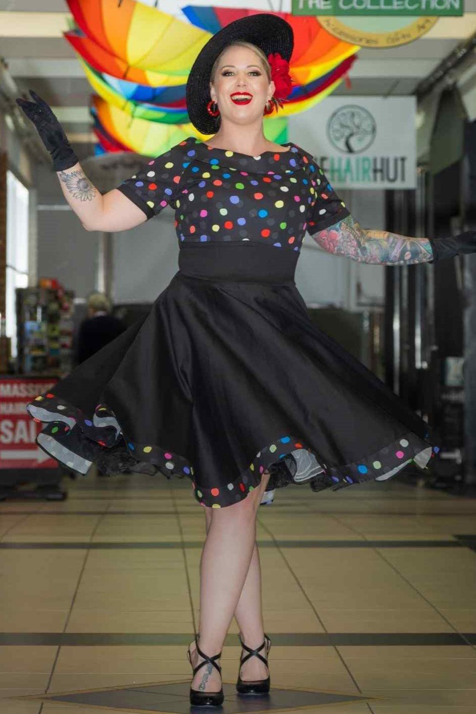 Darlene Multicolour Polka Dot Black Circle Dress