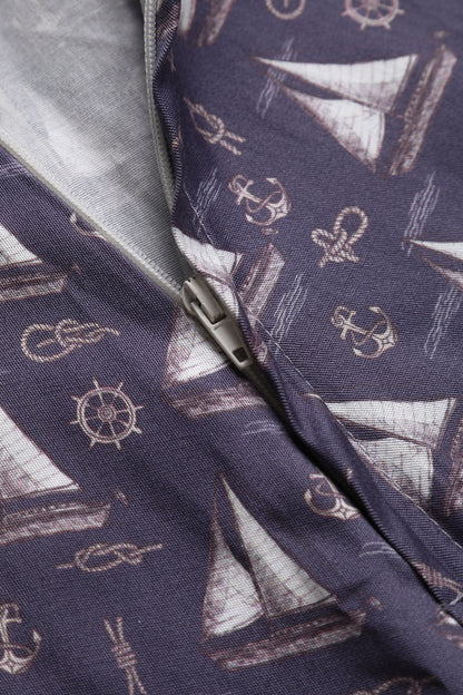 Penelope Nautical Sailboat Shirt Dress in Navy Blue