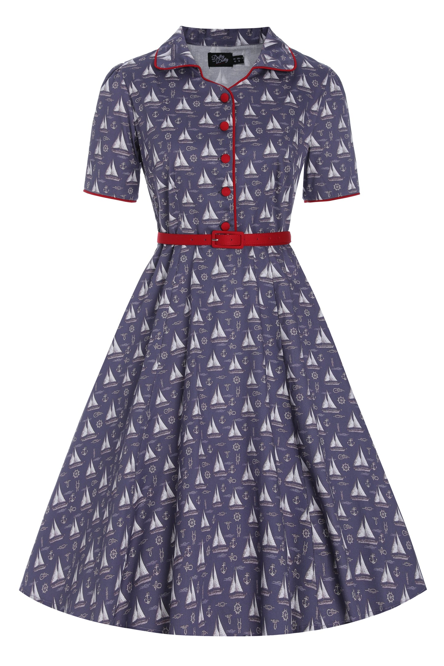 Penelope Nautical Sailboat Shirt Dress in Navy Blue
