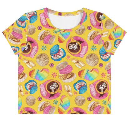 Pan Dulce kawaii crop top in yellow with sprinkle galletas and pink conchas