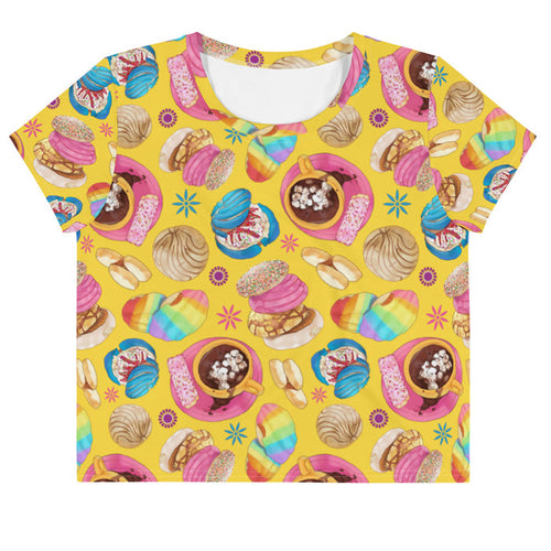 Pan Dulce kawaii crop top in yellow with sprinkle galletas and pink conchas