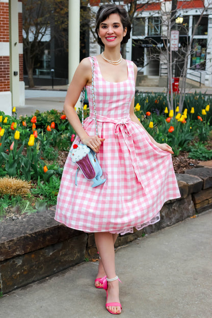 Amanda Pink Gingham Swing Dress