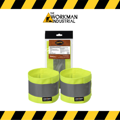Pair of Pioneer hi-vis reflective ankle bands in fluorescent lime.