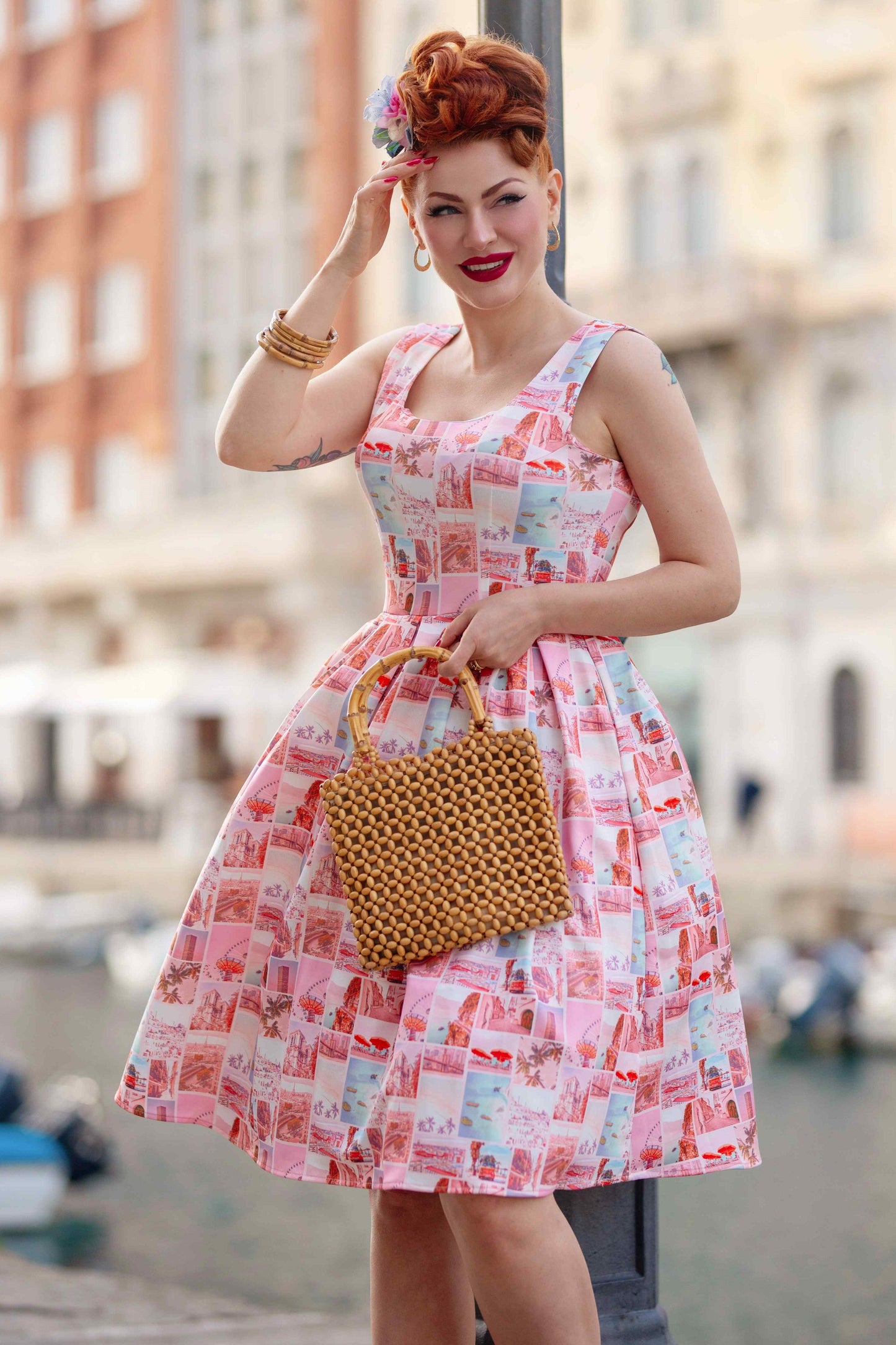Amanda Postcard Print Swing Dress