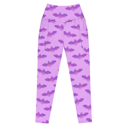 Aensland gothic leggings in pink with watercolor bats and crescent moons