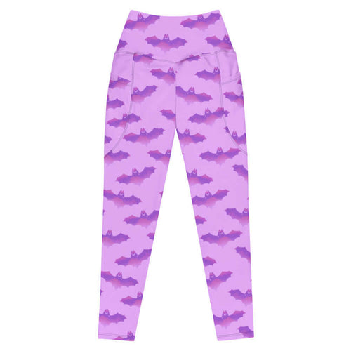 Aensland gothic leggings in pink with watercolor bats and crescent moons