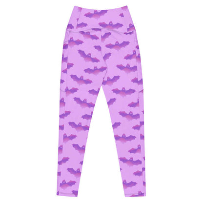 Aensland pastel-goth leggings in pink with bat print and pastel clouds