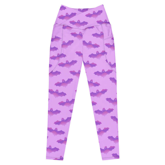 Aensland alternative leggings in pink with painterly bats and tiny crescent moons