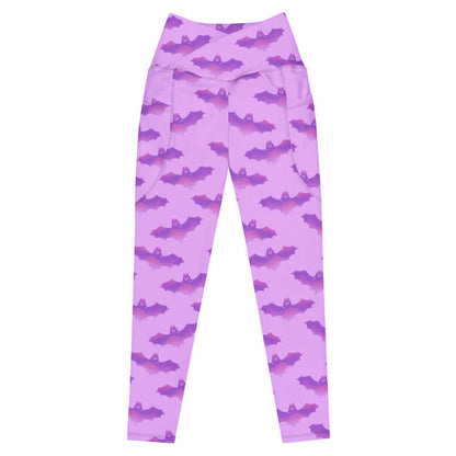 Aensland alternative leggings in pink with painterly bats and tiny crescent moons