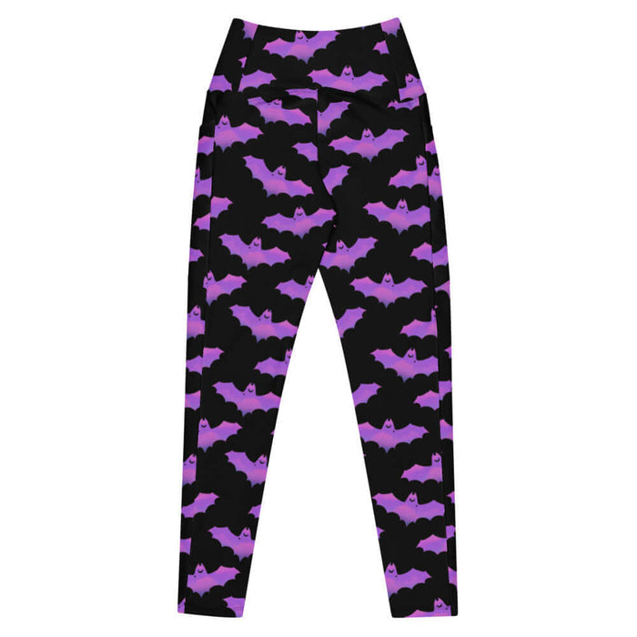Aensland pastel-goth leggings in pink with watercolor bats and drifting clouds