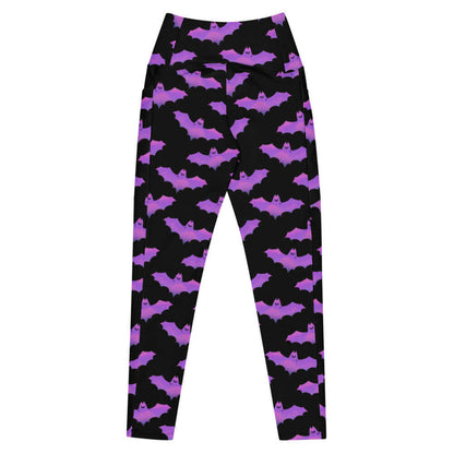 Aensland pastel-goth leggings in pink with watercolor bats and drifting clouds