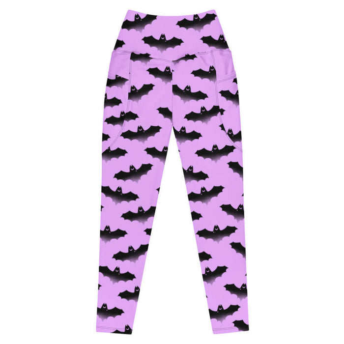 Aensland gothic leggings in pink with watercolor bats and crescent moons