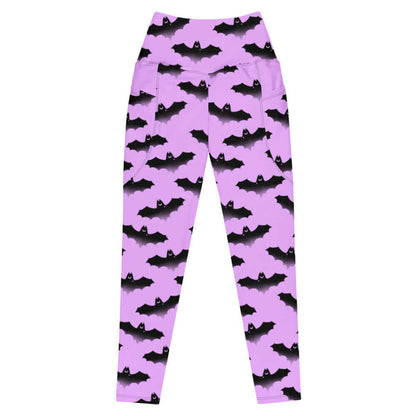 Aensland gothic leggings in pink with watercolor bats and crescent moons