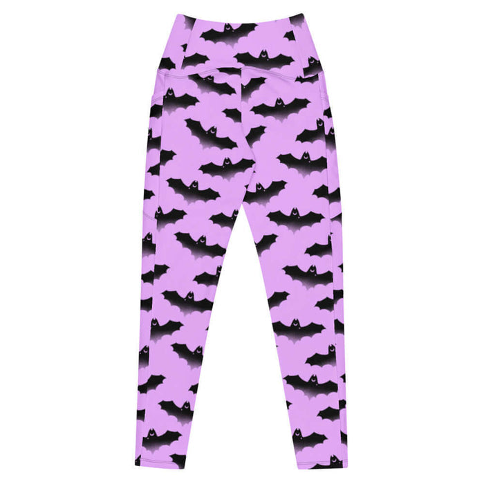 Aensland pastel-goth leggings in pink with bat print and pastel clouds