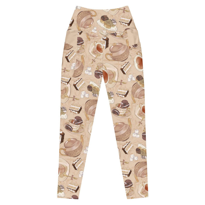 Latte kawaii Premium Café leggings with heart-shaped teacups and ornate teapots