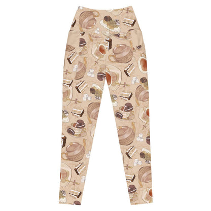 Latte kawaii Premium Café leggings with heart-shaped teacups and ornate teapots