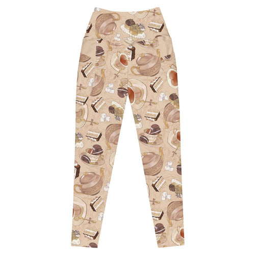 Latte kawaii Premium Café leggings with heart-shaped teacups and ornate teapots