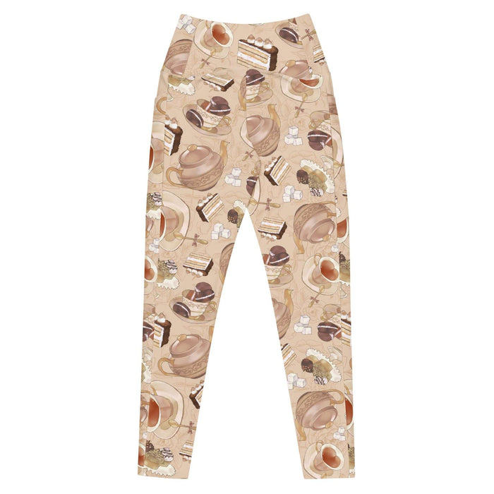 Latte kawaii Premium Café leggings with heart-shaped teacups and sugar cubes