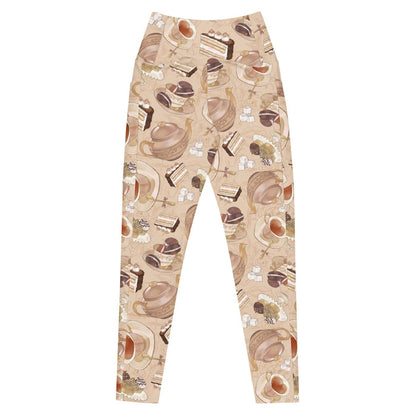 Latte kawaii Premium Café leggings with heart-shaped teacups and sugar cubes