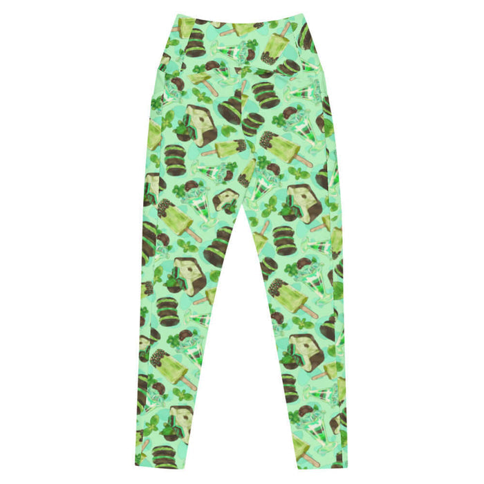Choco Mint kawaii premium leggings in mint with layered mint parfaits and chocolate-dipped mint squares
