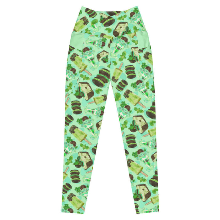 Choco Mint kawaii premium leggings in mint with chocolate-dipped popsicles and fresh mint leaves